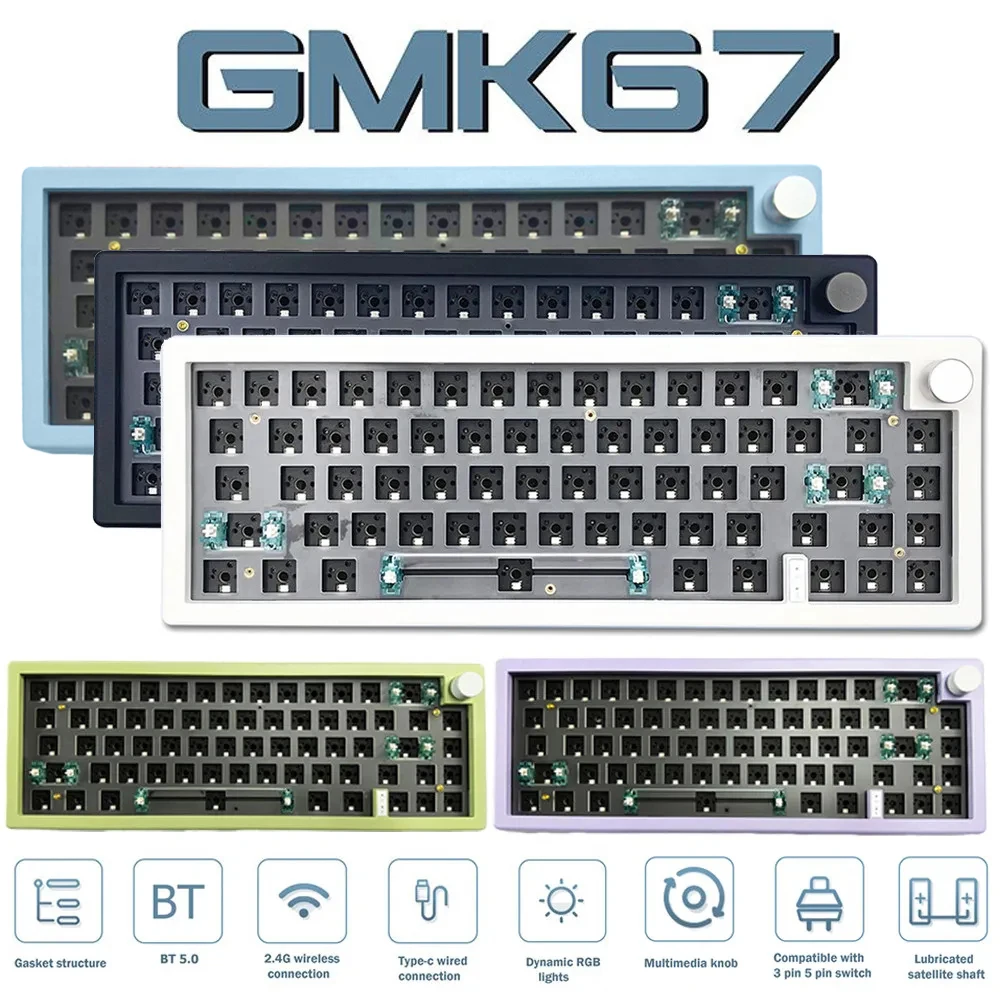 

5 Colors GMK67 Customized Mechanical Keyboard Hot-swappable Bluetooth 2.4G Wireless RGB Backlit Gasket Structure Keyboard 3-mod