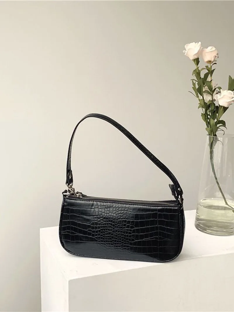 

Новая модная трендовая маленькая квадратная сумка, простая сумка на плечо для отдыха, однотонная сумка для подмышек, Сумка с крокодиловым узором