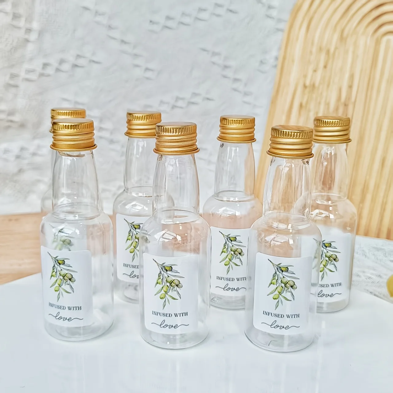 50sets Mini Olive Oil Favor Bottles with Caps, 2oz/60ml Empty Plastic Bottles with Funnels for Weddings, Parties, Baby Showers