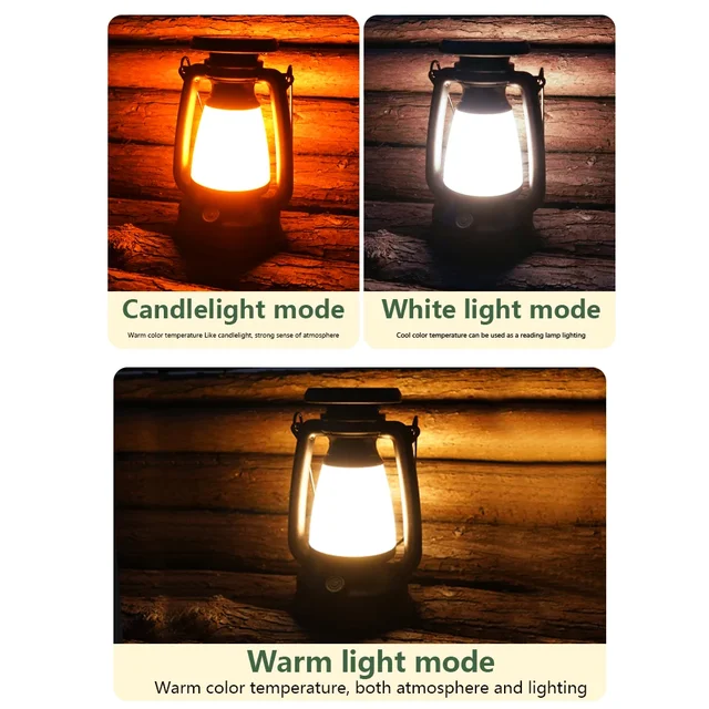 Lampe de Camping Rechargeable par USB, lanternes portables suspendues pour tente, 3000-5000K, gradation continue avec charge solaire 4