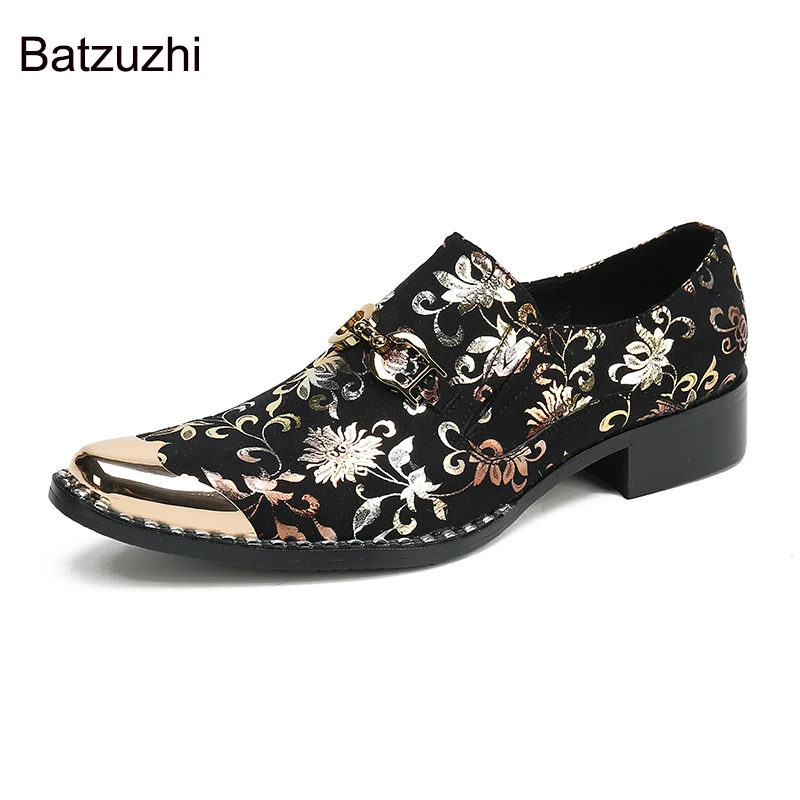Batzuzhi 2022 New Men's Shoes Luxury Black Suede Dress Shoes Men Gold Metal Toe Party, Business and Wedding Shoes for Man, 37-46