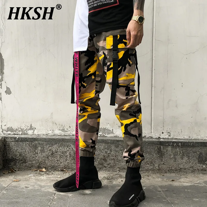 

HKSH Spring Summer Men's Safari Style Overalls Tide Dark Cargo Pants Shrink Back Camouflage Fashion High Street Leisure HK0766