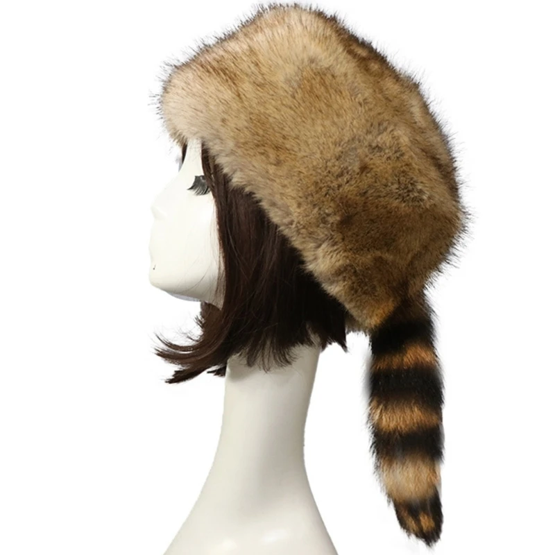 

Russian Women Winter Soft Earflap Hats Fashion Faux Fur Windproof Round Flat Hat