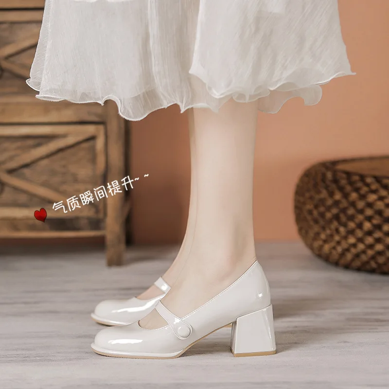 High Heels Women Sandals Chunky Mary Janes Lolita Shoes 2022 Summer New Patent Leather Pumps Luxury Women Party Wedding Shoes