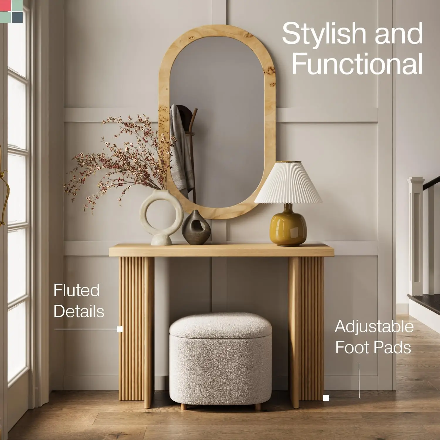 Fluted Console Table-Small Entry Table for Narrow Spaces-Living Room Furniture Solid Wood Entryway
