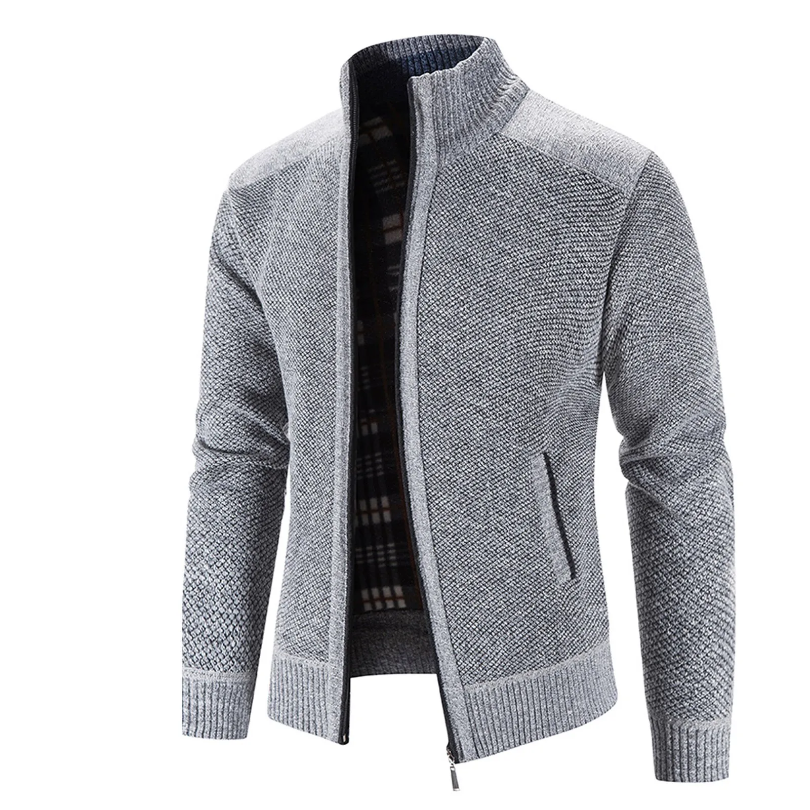 

Men'S Winter Sweater Jacket Long Sleeve Plus Velvet Thick High Neck Solid Color Sweater Fashion Cardigan Mens Wool Car Coats
