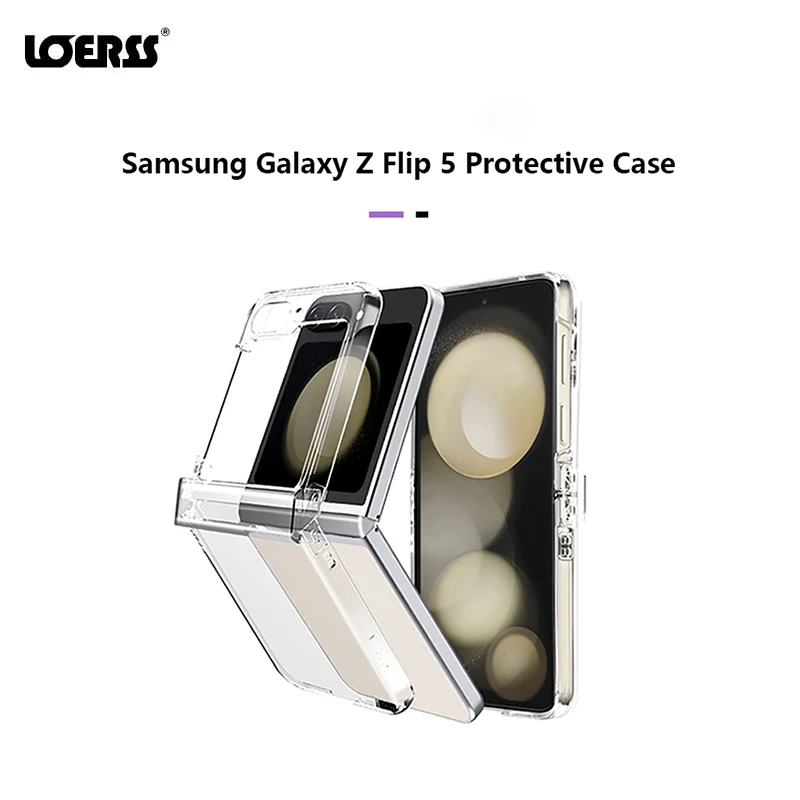 

LOERSS Transparent Hinge Phone Case for Samsung Galaxy Z Filp 5 PC Clear Hard Shell Shockproof Ultra-thin Full Protective Cover