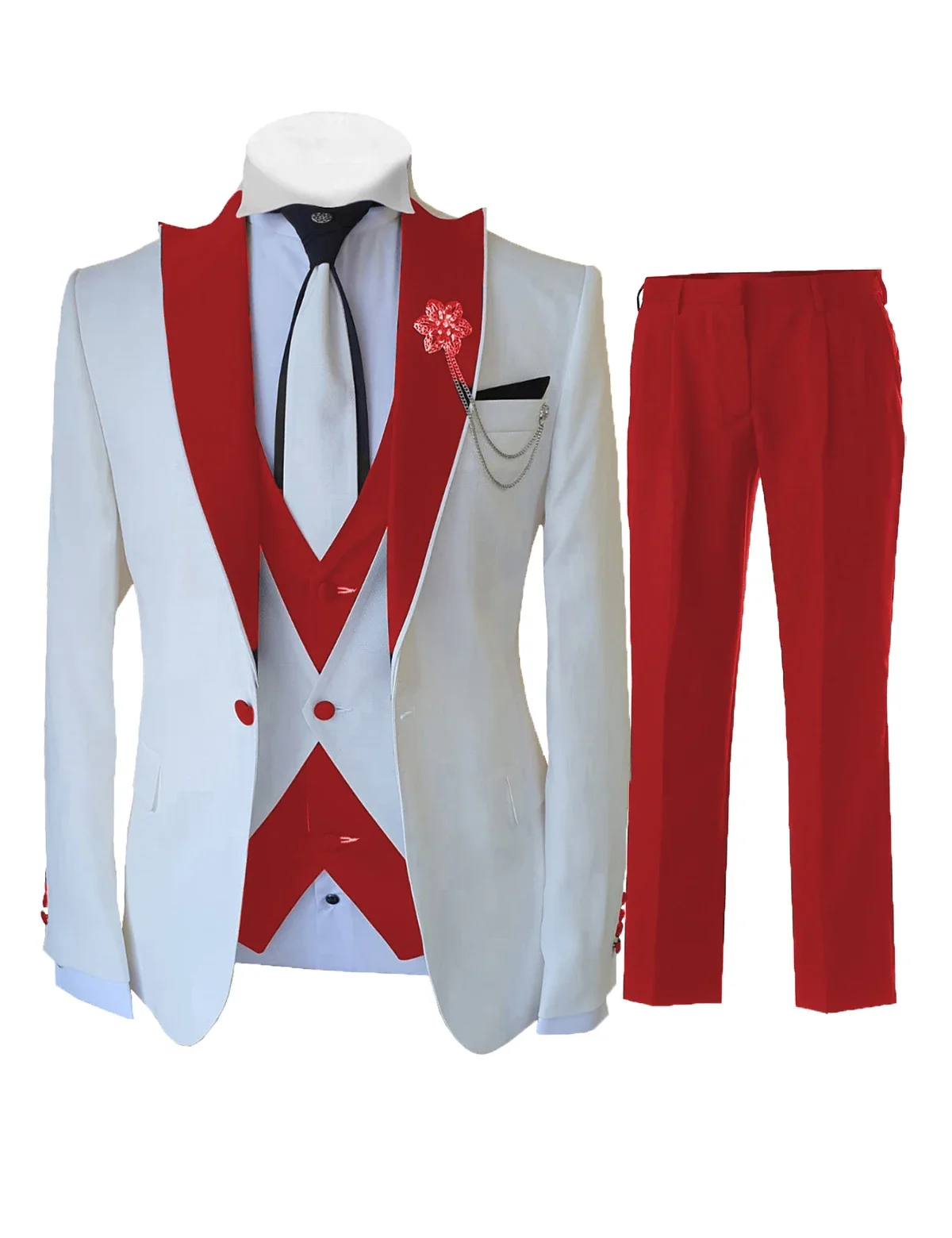 Fashion Luxury Tailor-made White Suits For Men 3 Piece Set Slim Fit Formal Wedding Best Man Groom Tuxedo(jacket+Vest+Pants)