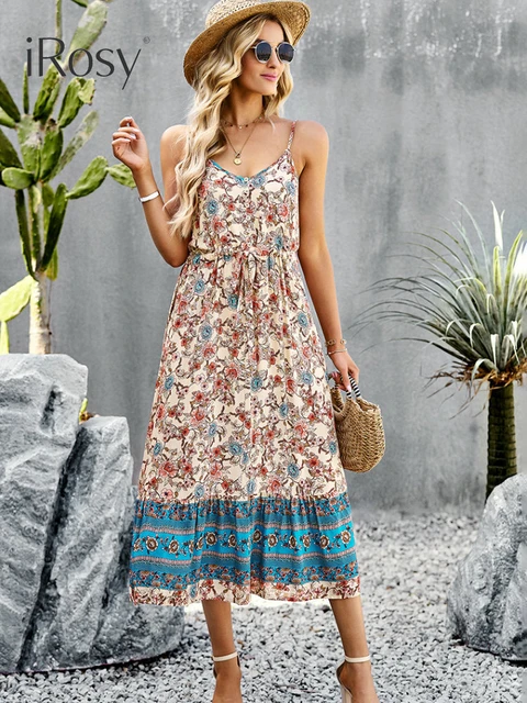 Novo em viscose boêmio vestido feminino 2023 verão vestidos de verão com  divisão lateral casual férias praia longo deslizamento vestidos boho roupas  - AliExpress