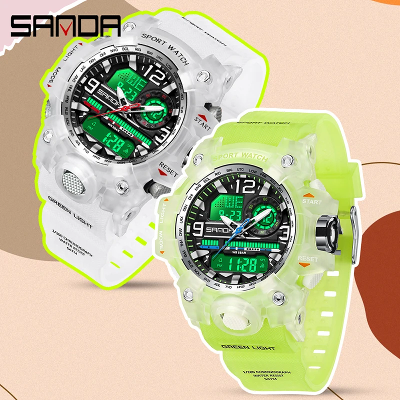 SANDA G-Style Ladies Watches Waterproof Outdoor Casual Clock Sports Military Women Watch Quartz Digital Dual-display Wristwatch 3