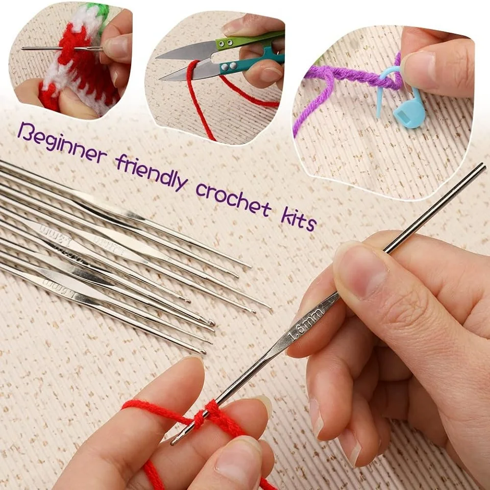 KRABALL Crochet Knitting Kit With Colorful Cotton Yarn Thread Crochet Hooks And Storage Bag for Adults DIY Handmade Craft Set