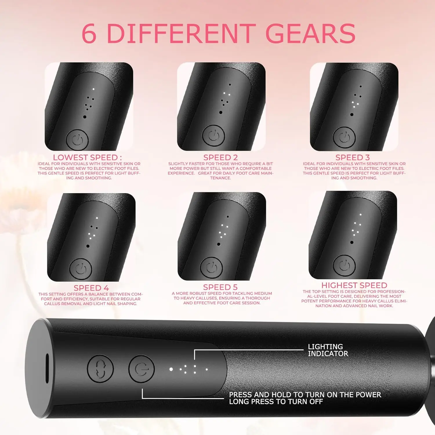 Electric Foot Callus Remover 2 in 1 Foot File Nail Grinder with 6 Speed with Sandpaper Foot Sander Tool for Feet Dry Dead Skin