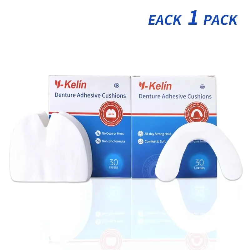 Y-Kelin Denture Adhesive Cushion Upper 30 Pads +Lower Strip StrongComfort Hold