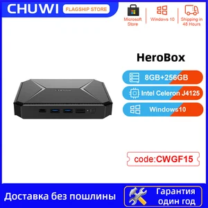 CHUWI – Mini PC Herobox Windows 10, système d'exploitation Intel Celeron J4125 Quad Core LPDDR4, 8 go de ram, SSD de 256 go, avec Port HD LAN VGA