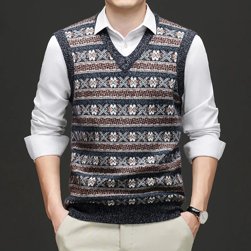 Men's Cashmere Wool Waistcoat Autumn Winter V-Neck