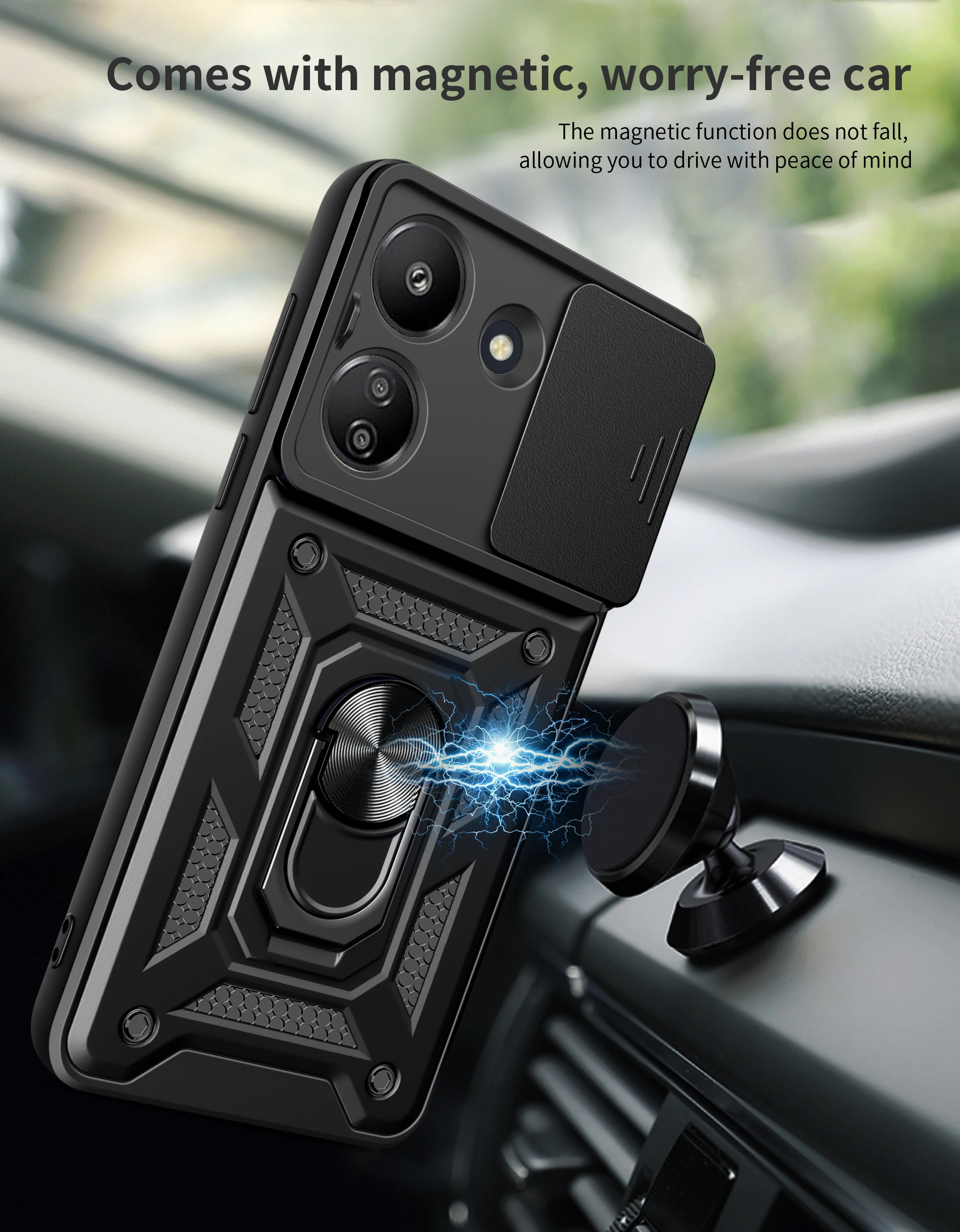 Shockproof Slide Lens Protector Phone Case with Ring Holder and Coque s
