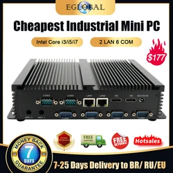 Eglobal-Mini PC Industrial i3 Intel Core i5 4005U 4200U 4500U 2 RJ45 Lan 2HDMI Linux, ordenador de escritorio 6 RS232 COMs 8 USB Windows