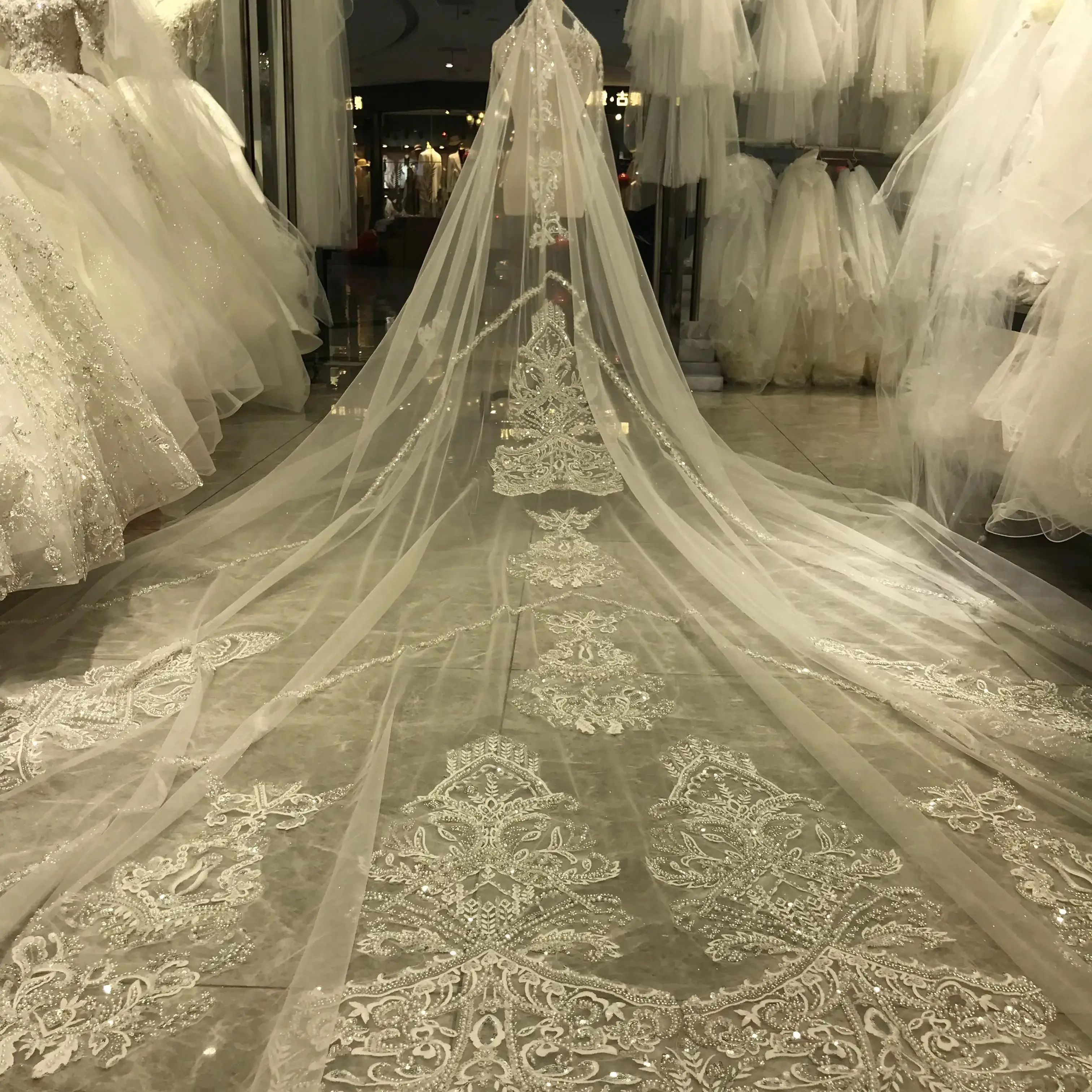 kisswhite customized Real Work video call available bridal veils long 3x4 meters for bride veils