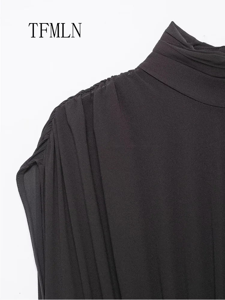 Elegant Women Velvet Patchwork Layered Decorated Midi Dress 2026 Spring Sweet Girls Sleeveless Slim Causal Pleated Dresses