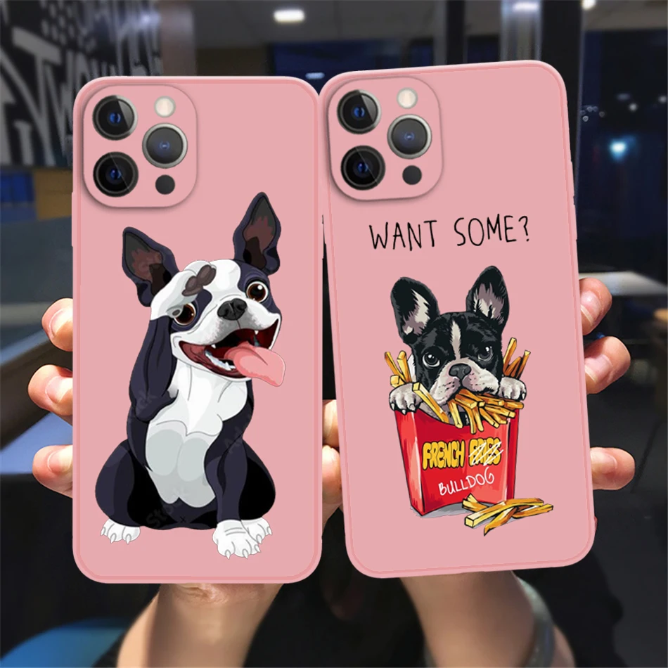 Pug Dog French Bulldog Shockproof Phone Case For Iphone 12 11 13 14 Pro Max 14 8 7Plus X Xr Xsmax Pink Couple Lover Friends Case