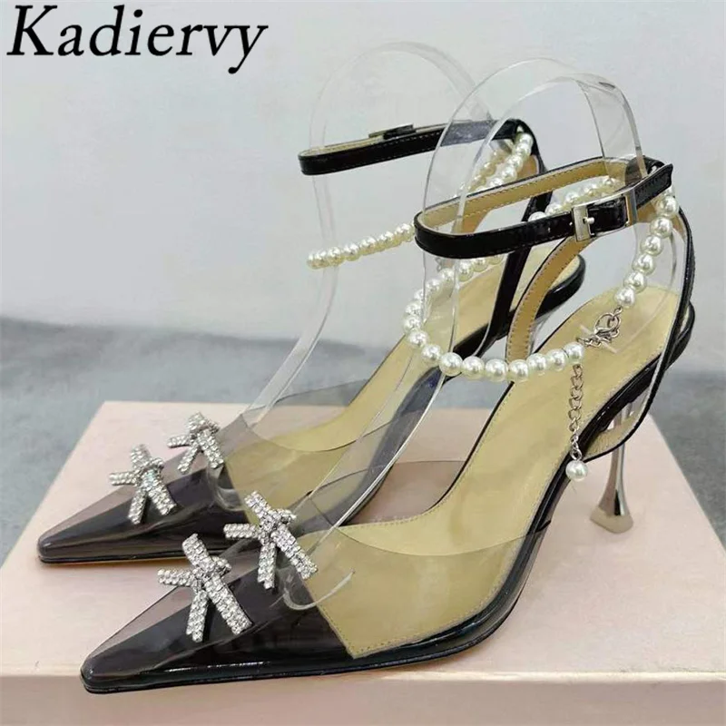 

Summer Shoes Woman High Heels Butterfly-knot Wedding Shoes Pointed Toe String Bead Ankle Strap Summer Sandals Women Pumps