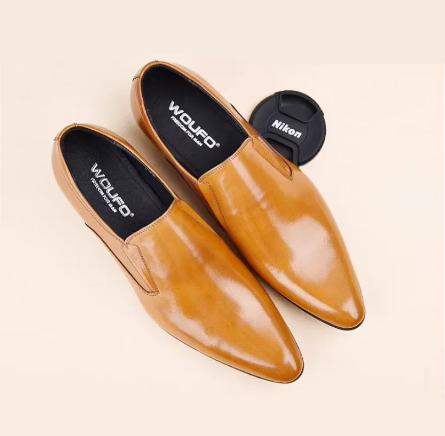 Britische Business-formelle Herren-Schuhe aus echtem Leder mit spitzer Zehenpartie, Oberschicht aus Rindsleder für Herren, koreanische Version, braunes einstufiges Rindsleder – Detail 5