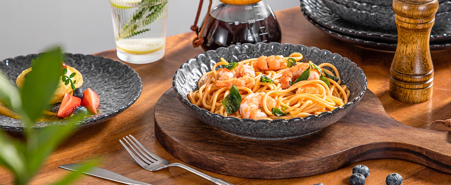 12/24pcs Stoneware Dinnerware Set Textured Ceramic Combination Set