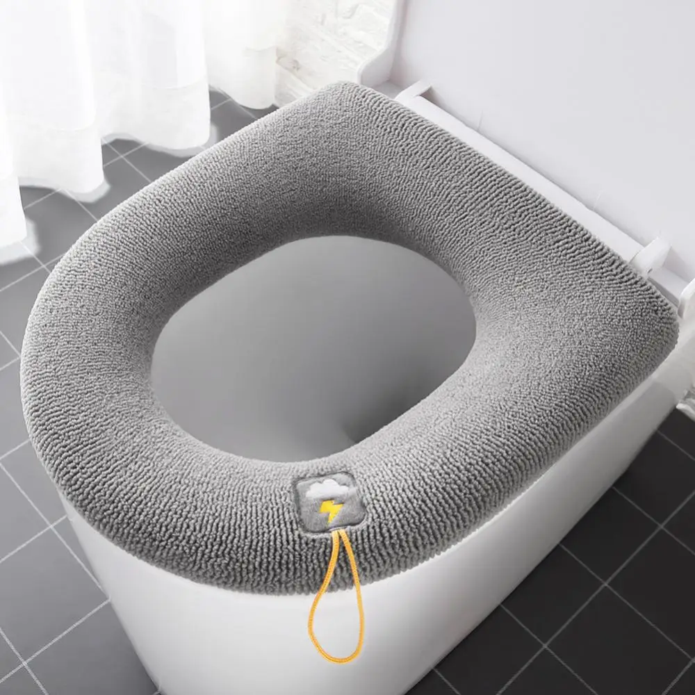 Winter Warm Toilet Seat Cover Mat Bathroom Toilet Pad Cushion with Handle Thicker Soft Washable Closestool Warmer Accessories 3