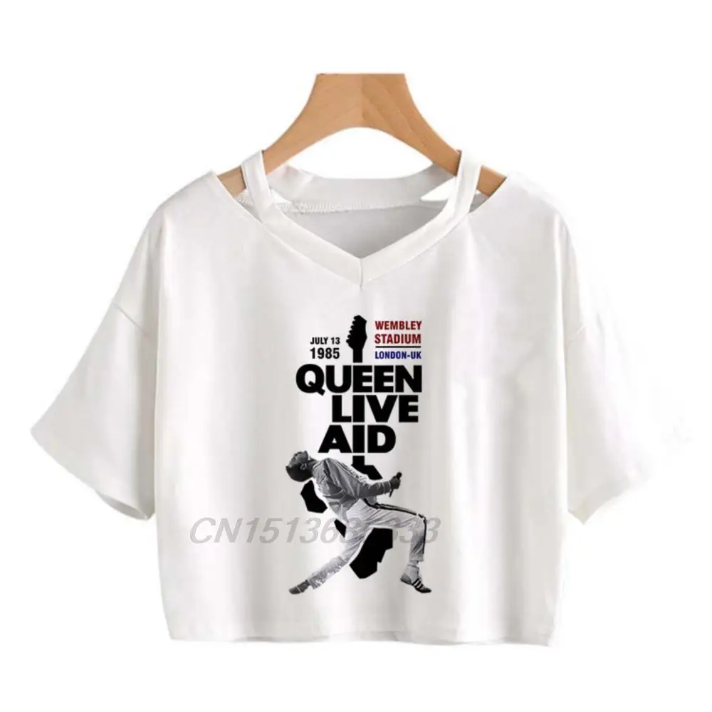 

Queen Live Aid Women Vintage T-shirts Jujutsu Kaisen Anime Printed Crop Tops Panda Cause Pandamonium Female Fashion Blouses