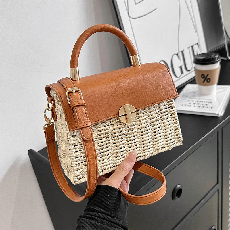 

New Square Flap Messenger Bag for Women 2023 Summer Straw Shoulder Bags Female Beach Bag Luxury Designer Handbag Crossbody Bags