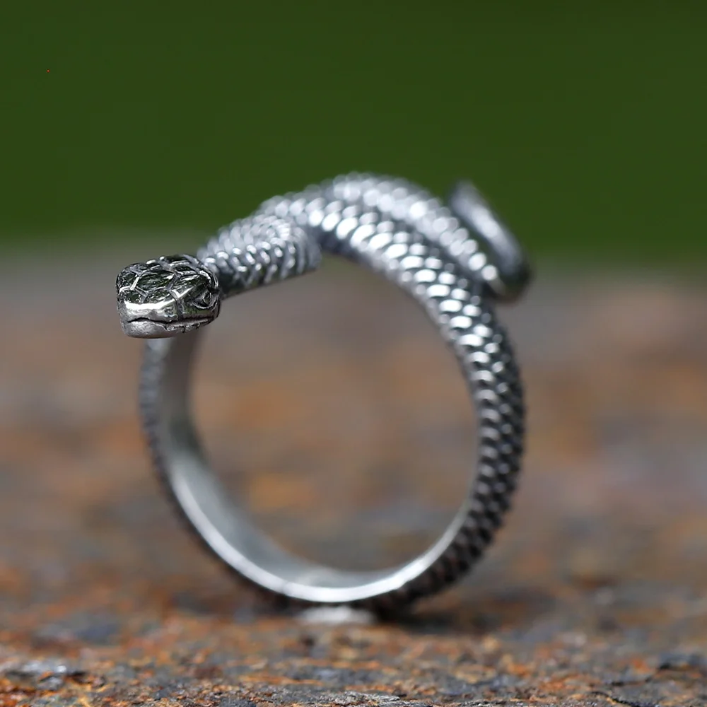 Fashion 316L Stainless Steel Viking Rattler Snake Ring Punk Cool Gothic Women Men Unisex Serpent Jewelry free shipping 2