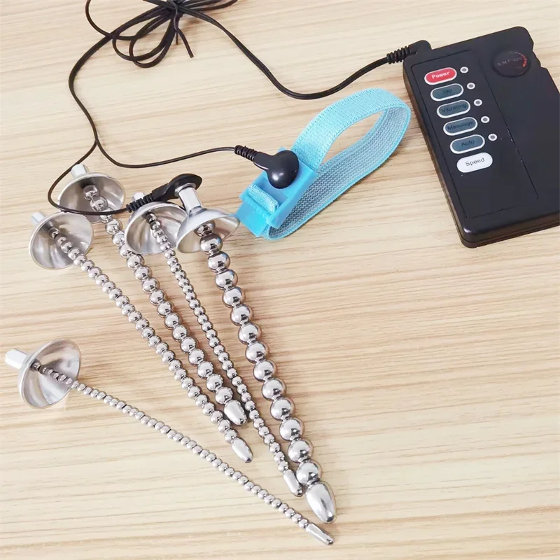 Stainless Steel Penis Plug Conductive Fiber Cock Ring Electric Shock Sex Toys for Men Horse Eye Massage Urethral Sounding