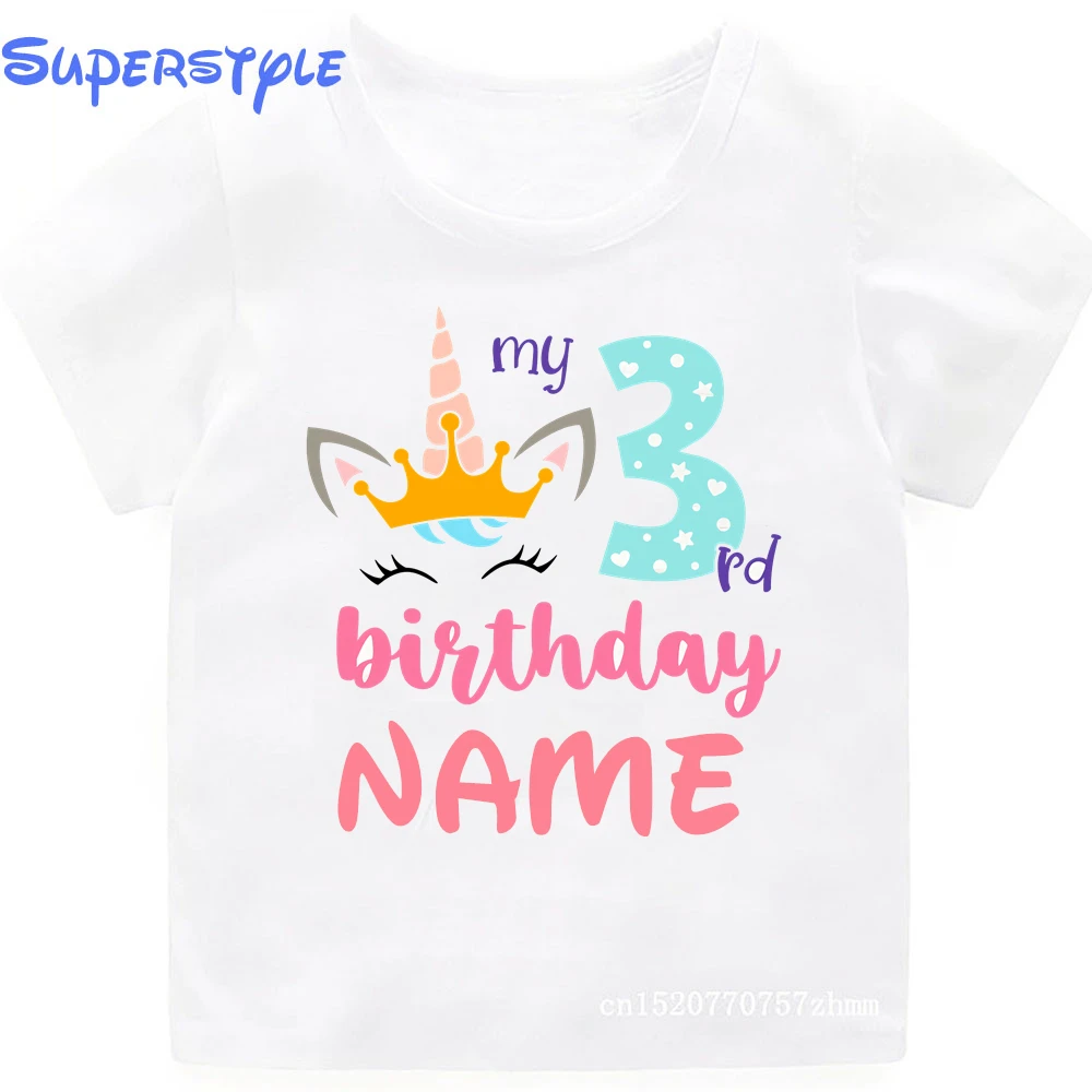 

2022 1-9th Birthday Unicorn Girl Birthday Shirt Kids Unicorn Themed Shirts Personalize Name Gift for Girls Gift Tops and Tees