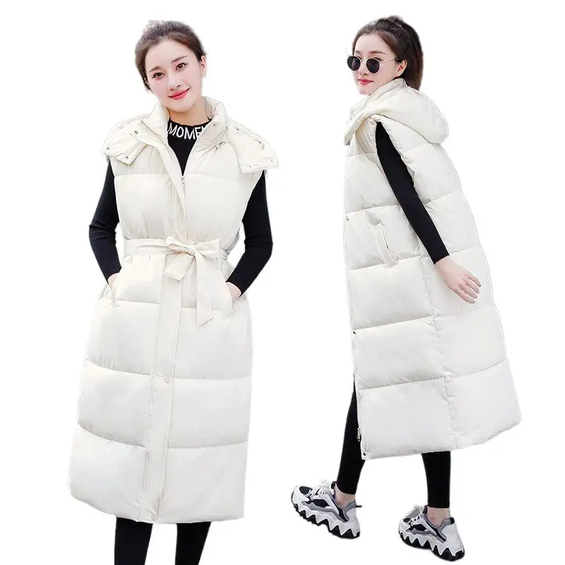

New Autumn Winter Women's Long Cotton-Padded Vests Hot Selling Casual Chic Streetwear Windproof Hooded Puffer Parkas Waistcoats