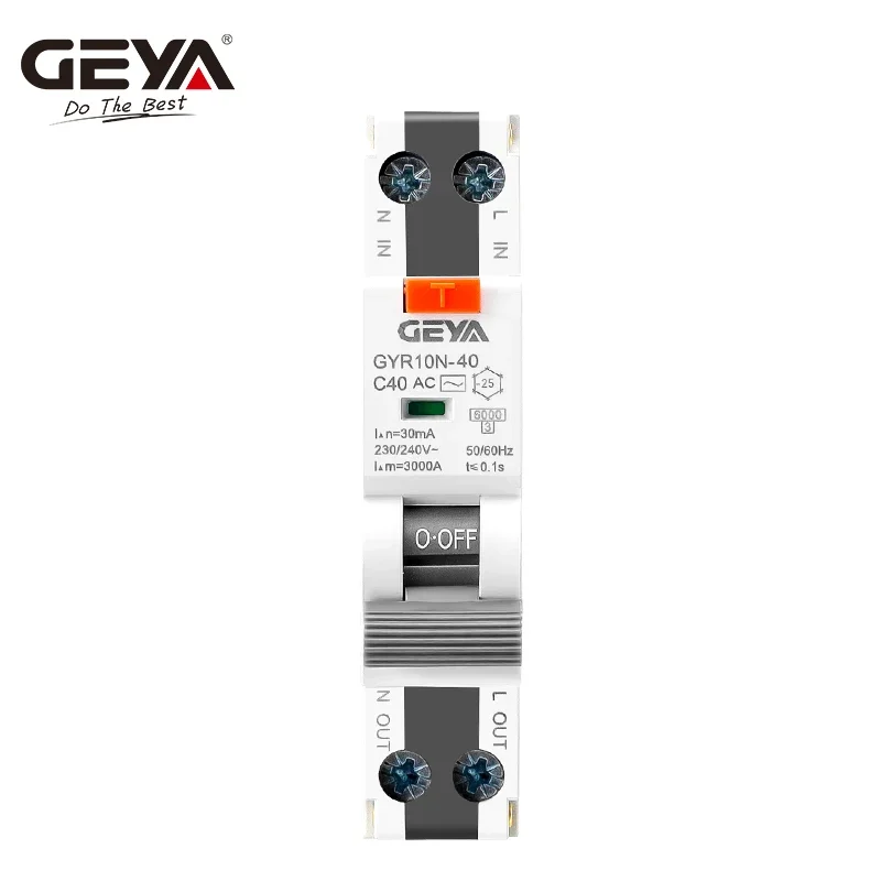 Circuit Breaker GEYA GYR10N-40 Electronic Type RCBO 18mm 230V 1P+N 6KA Residual Current Over Current Protection Max 40A