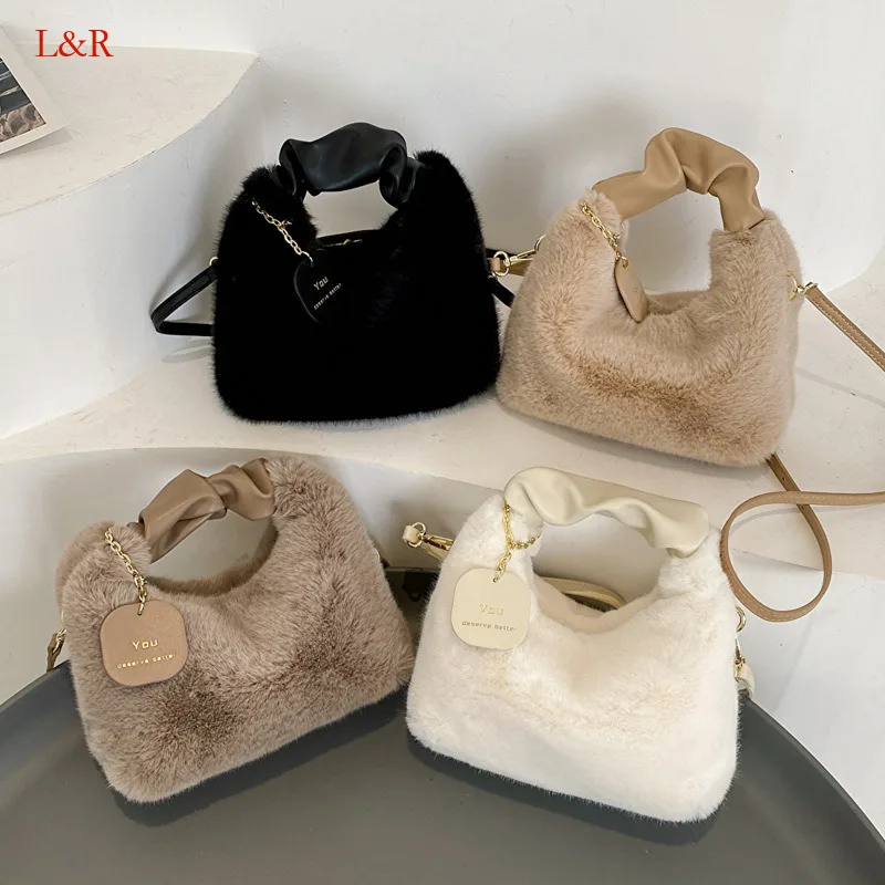 

Mao Bao Korean Version Fashionable Pleated Handbag Niche Women's New Winter Plush Single Shoulder Crossbody bag luxury