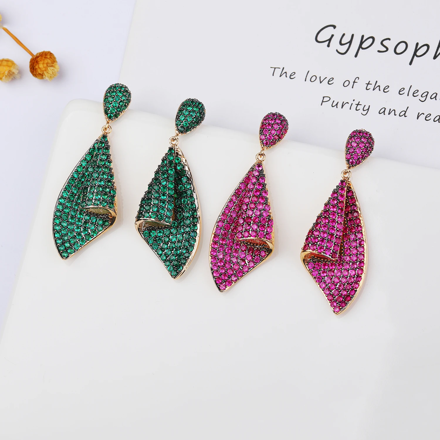 Cubic Zircon CZ Leaf Earrings for Wedding, Crystals Dangle Earring for Bridesmaid, Women Girl Birthday Party Jewelry CE10996