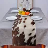 Brown Cowhide Printed Linen Table Runner Dresser Scarf Table Decor Farmhouse Western Style Table Runners Kitchen Home Paty Decor 3