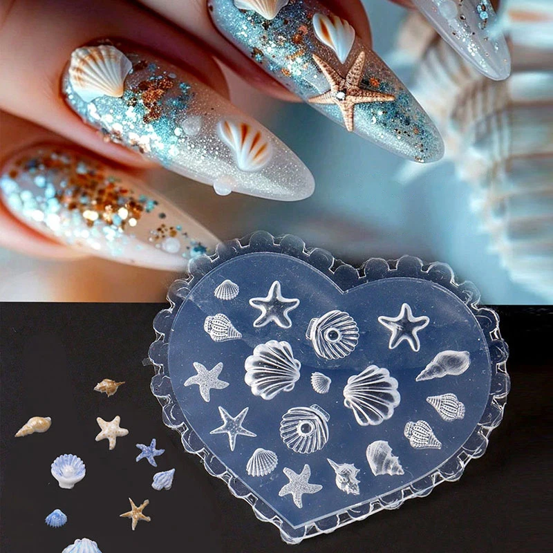 1/2/4PCS Ocean Series 3D Silicone Nail Mold Sea Shell Conch Starfish Jellyfish Soft Charm Manicure Stencil Stamper Tool