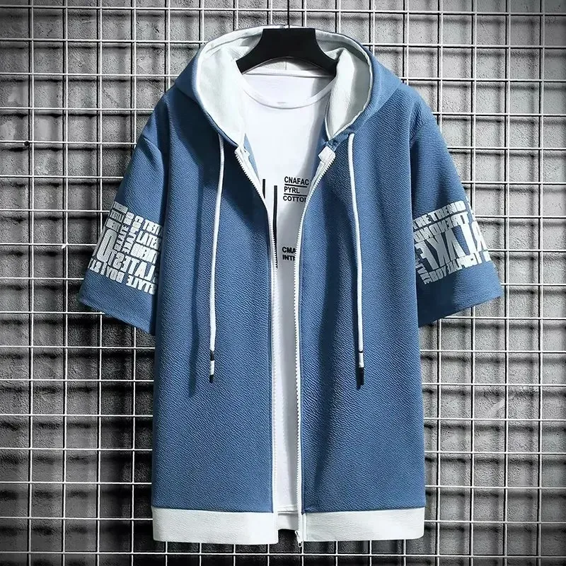 Fashion Men's Hoodies Summer Men Clothing T-shirt Zipper