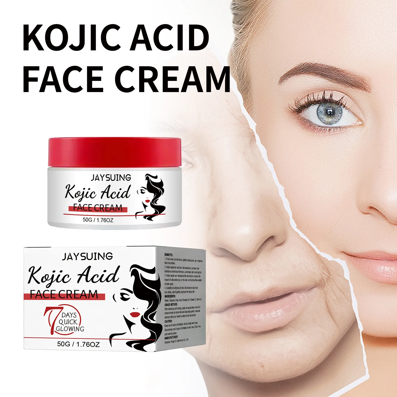 Kojic acid face cream can lighten the spots repair the dull white brighten wrinkle resistant and rejuvenating face cream