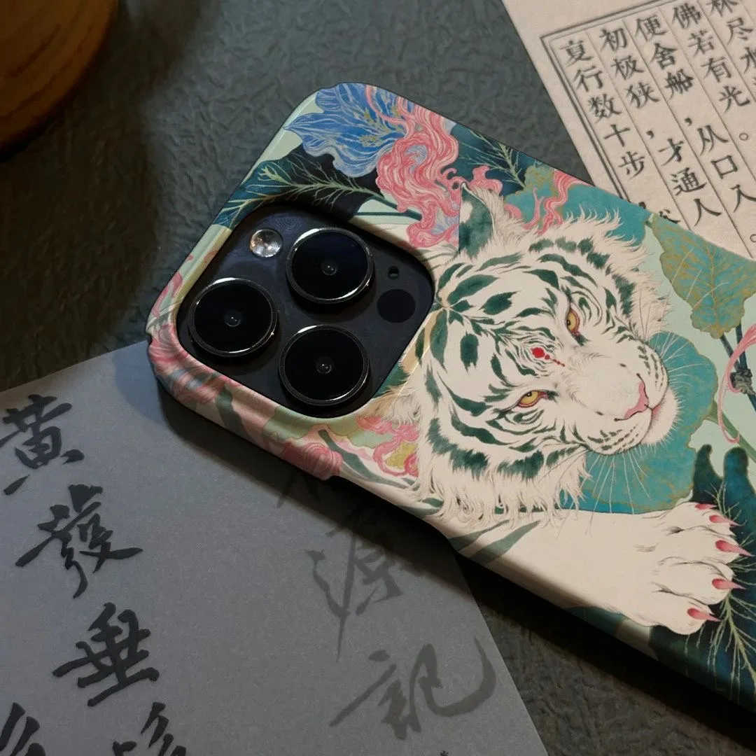 รูปสินค้า เคสโทรศัพท์ลายเสือขาวศิลปะจีนโบราณ สำหรับ iPhone 17 16 15 14 11 12 13 Pro Max Plus