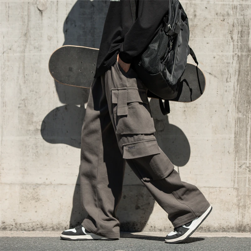 

New Men's Cargo Pants Street Hip Hop Fashion Big Pocket Khaki Casual Pants Loose Straight Wide Leg Pants 3XL BrMen's Pants