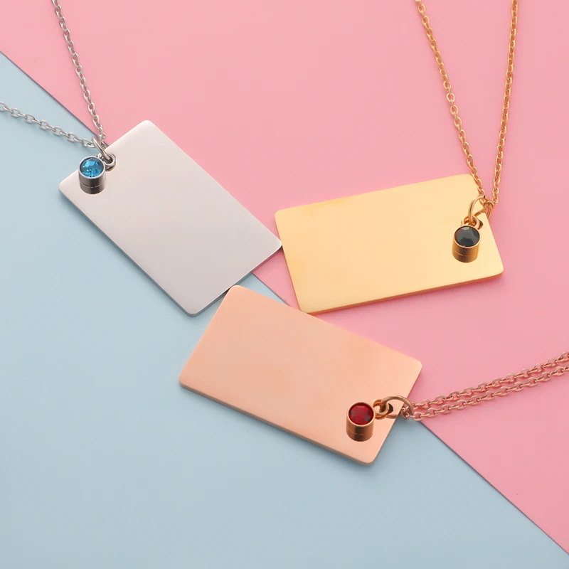 

Fnixtar 5pcs Stainless Steel Square Glossy Necklaces Mirror Polish Birthday Stone Necklace Jewelry Retro Couple Pendants