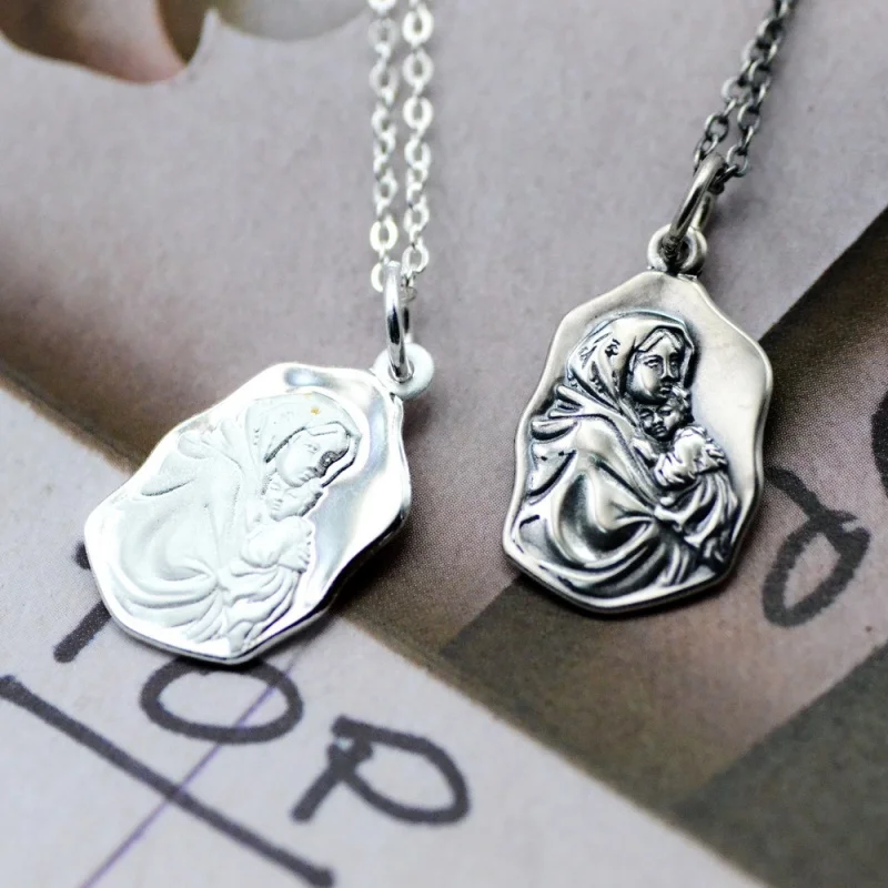 S925 Sterling Silver Charms Pendants For Women Men New Fashion Square Relief Virgin Mary Image Amulet Jewelry Lover Gift