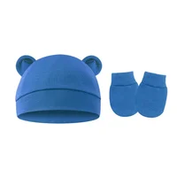 2pcs Baby Pullover Hat Mickey Ears Baby Hat Newborn Tire Cap Anti-scratch Gloves 6