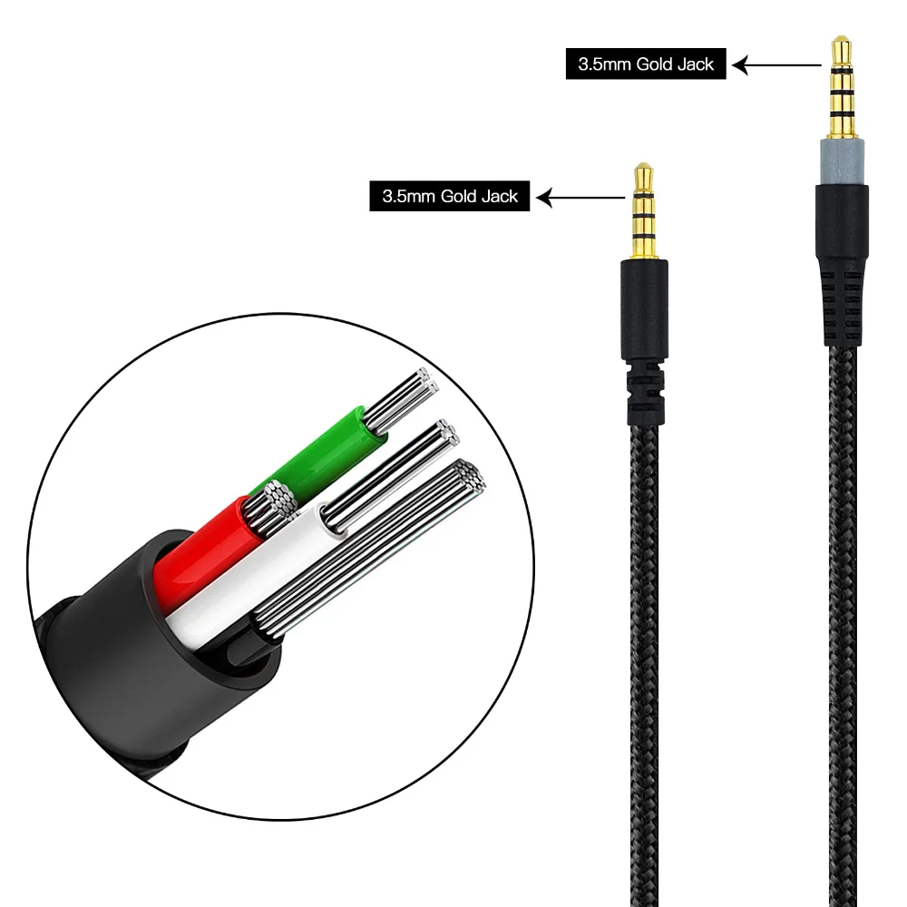 Nylon Braided OFC Replacement Aux 3.5mm Cable Extension Cord for Corsair Virtuoso RGB Wireless SE Gaming Headsets Game Headphone