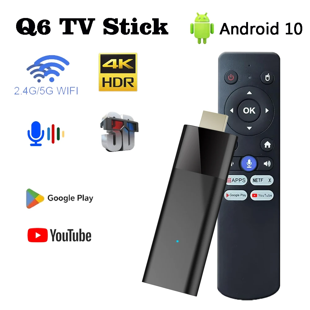 

Q6 Android 10 Mini TV Stick Allwinner H313 четырехъядерный Cortex A53 2 Гб 16 Гб BT5.2 4K 2,4G 5G DualWIFI Медиаплеер Smart Set TV Box