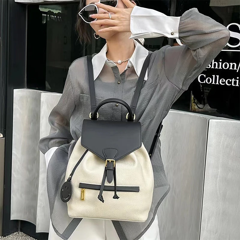 MIYA GARDEN New 2024 Women's Leather Shoulder Backpack Patchwork Cowhide Shoulder Bag Travel Women College Students Shoulder Bag