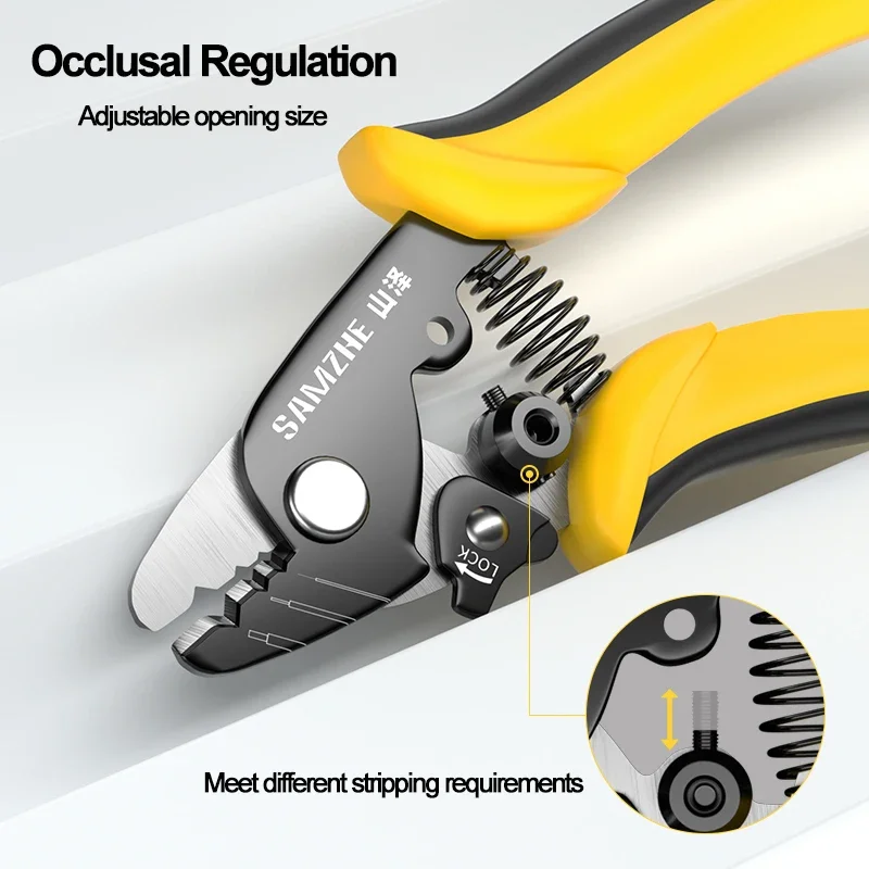 SAMZHE Wire Stripper Reset Spring Clamp Fiber Stripping Pliers mac Miller Safety Lock Tri-Hole Fiber Optic Stripper